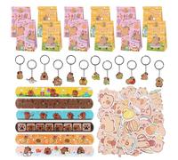 JWTRSVTY Capybara Children's Birthday Party Gifts, Capybara Theme Party Bags, Capybara Cartoon Birthday Gift Set with 12 Gift Bags, 12 Bracelets, 12 Keyrings, 50 Stickers, 86 Pieces