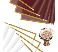 jwtyu 40 Sheets Flower Wrapping Paper White and Red Pear Bouquet Wrapping Paper Waterproof 22x22in Gold Edge for Florist Packaging Gift Box Decoration and DIY Crafts