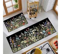 JWXCBIM Spring Colorful Flower Kitchen Rug 2 Piece Set, Farmhouse Style Decor Kitchen Floor Mat, Non-Slip Absorbent and Washable Runner Rug, Home Vintage Kitchen Decoration 17x30+17x47 Inches