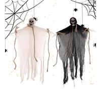 JXADVOK 2 Pack Halloween Hanging Ghost Decor, Halloween Twine Hanging Decorations Skeleton Ghost Props Spooky Skeleton Ghosts for Halloween Party Outside Decorfor Party Outside Decor Haunted Houses