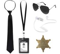 JXADVOK 5PCS Agent Costume Accessories,Secret Security Guard Outfit Kit with Sunglasses Headphones Ties ID Card metal badge for Woman Men Teens Cosplay Dress Up Party Christmas Carnival