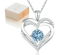 JXADVOK Necklaces for Women Birthstone Pendant,Double Heart Silver Diamond Necklaces, Sterling Silver Love Heart Jewellery Gifts for Female Birthday Gift, Graduation Gift,Anniversary Birthday - Blue