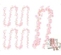 JXAurix 3PCS Artificial Silk Cherry Blossom, 180CM Vine Garland Artificial Flowers, Faux Cherry Blossom Flower String for Wedding Home Garden Party Decor(Pink)