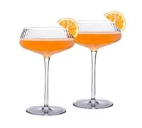 JXAXD Set of 2 Espresso Martini Glasses 10oz Ribbed Cocktail Glasses, Martini Glasses Cocktail Glasses Set, Classic Cocktail Galssware, Bar Drinking Glasses Set, Perfect for Cocktail, Wine, Bar, B