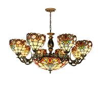 JXBSK Tiffany Style Baroque Chandeliers, Vintage Stained Glass Ceiling Pendant Light, 8 Lights, Victorian Style Hanging Lamp for Living Room Bedroom Dining Room Kitchen