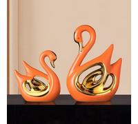 JXCBXJ Ceramic Statue,2 Pieces Swan Sculpture Decor,Creative Ceramic Decorative,Crafts Ornaments Home Decor,Memorial Gift for Parents, Suitable for Shelf, Bookself, TV Stand Decor.(Orange Gold swan)