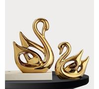 JXCBXJ Ceramic Statue,2 Pieces Swan Sculpture Decor,Creative Ceramic Decorative,Crafts Ornaments Home Decor,Memorial Gift for Parents, Suitable for Shelf, Bookself, TV Stand Decor.(Gold Swan)