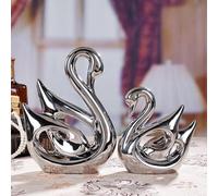 JXCBXJ Ceramic Statue,2 Pieces Swan Sculpture Decor,Creative Ceramic Decorative,Crafts Ornaments Home Decor,Memorial Gift for Parents, Suitable for Shelf, Bookself, TV Stand Decor(Silver swan)