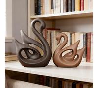 JXCBXJ Ceramic Statue,Deer Family Figurines Porcelain,Creative Ceramic Decorative,Crafts Ornaments Home Decor,Memorial Gift for Parents, Suitable for Shelf, Bookself. (Nordic swan)
