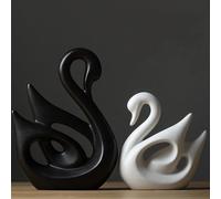 JXCBXJ Ceramic Statue,Deer Family Figurines Porcelain,Creative Ceramic Decorative,Crafts Ornaments Home Decor,Memorial Gift for Parents, Suitable for Shelf, Bookself. (Nordic Black White swan)