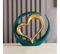 JXCBXJ Heart ceramic statue,Home Decoration Art Statue,Modern Abstract Art Ceramic Statue,for Dining Room Living Room Office Tv Stand Centerpiece (Green Gold)