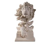 JXCBXJ Lion Head Statue - Resin Powerful Animal Decoration, Feng Shui Ornament for Home Office Desk - Sandstone Color