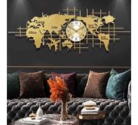 JXCCA Wall Clocks Battery Operated, Clocks for Living Room, World Map Clock Wall Clock Modern Atmospheric Clock, Silent Movement, Metal, Three-dimensional Design, Easy Installation, Diy