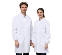 JXCTNNU Lab Coat Medical White Workwear Uniform Protective Workwear Long Sleeves Unisex Laboratory Coat with 3 Pockets for Men Women Laboratory Study Work (L(170-175cm))