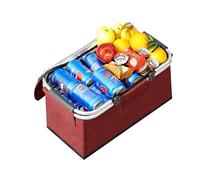JXCTNNU Picnic Basket 25L Shopping Basket Folding Picnic Basket with Handle Lid Waterproof Cooler Bag Thermal Basket for Camping Trips Shopping Outdoor Activities (Red)