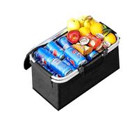 JXCTNNU Picnic Basket 25L Shopping Basket Folding Picnic Basket with Handle Lid Waterproof Cooler Bag Thermal Basket for Camping Trips Shopping Outdoor Activities (Black)