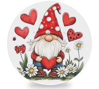 JXDXHCW Drink Coasters Set of 1, Absorbent Ceramic Coaster with Cork Base, Cute Red Gnome Daisy Round Cup Coasters for Home Kitchen Bar, 10 cm
