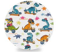 JXDXHCW Drink Coasters Set of 1, Absorbent Ceramic Coaster with Cork Base, Dinosaur Skateboard Design Round Cup Coasters for Home Kitchen Bar, 10 cm