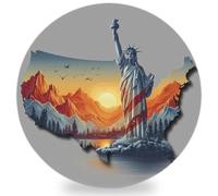 JXDXHCW Drink Coasters Set of 1, Absorbent Ceramic Coaster with Cork Base, Liberty Statue Map Landscape Round Cup Coasters for Home Kitchen Bar, 10 cm