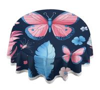 JXDXHCW Lace Edge 60 Inch Round Tablecloth, Nightsky Butterfly Feather Polyester Fabric with Elegant Lace Trim, Thick 0.5mm, Washable and Wrinkle-Resistant