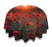 JXDXHCW Lace Edge 60 Inch Round Tablecloth, Poppy Flower Polyester Fabric with Elegant Lace Trim, Thick 0.5mm, Washable and Wrinkle-Resistant