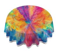 JXDXHCW Lace Edge 60 Inch Round Tablecloth, Vibrant Feather Abstract Polyester Fabric with Elegant Lace Trim, Thick 0.5mm, Washable and Wrinkle-Resistant