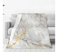 JXDXHCW Throw Blanket With White Gold Marble Veins Print, Fluffy And Lightweight Blankets And Throws For Sofa Bed, 150x125 cm