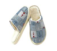 JXDXHCW Warm Slippers Women Men Slip on House Shoes for Indoor Bedroom | Suede Like Upper, Faux Short Fur Lining, Non Slip Sole, Comfy, Washable, Nautical Lighthouse Anchor