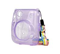 JXE Transparent Glitter Protective Case Crystal Camera Case with Adjustable Rainbow Shoulder Strap Compatible with Fujifilm Instax Mini 11-PU