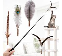 JXFUKAL Cat Wand Toy with 5PCS Feather Refills for Kitty Kitten Indoor Cats Cat Accessories