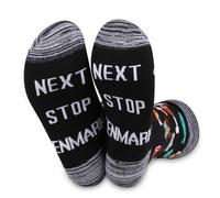 JXGZSO Denmark Travel Gift Next Stop Denmark Socks - Unisex Adults - Medium (Tall) - 2 Count - Letter Print - Cotton, Polyester, Elastane - Casual - Tube Socks