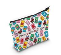JXGZSO Funny Mexican Lottery Bag, Bingo Storage Bag, Lottery Gift, Peace, Love, Lottery, Canvas Zipper Bag, Lottery Themed Gifts, Peace Love Lottery Bag