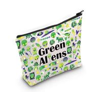 JXGZSO Green Alien Cosmetic Bag Alien Lover Gift Funny Ufo Makeup Bag Science Fiction Gift, Green Aliens