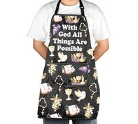 JXGZSO Motivational Christian Apron With God All Thing Are Bossible Apron With Pocket Religious Kitchen Apron Faith Gift