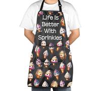 JXGZSO Sweet Ice Cream Lover Gift Ice Cream Apron With Pockets Life Is Better With Sprinkles Ice Cream Cooking Apron Foodie Gifts