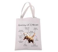 JXGZSO Weasel Anatomy Tote Bag Funny Weasel Gifts Weasel Lover Gift Weasel Animal Shoulder Bag Zoologist Gift Animal Gift Wildlife Bag