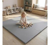 jxgzyy Double Sided Play Mat, Washable Detachable Playpen Mat, 150cm Square Soft Crawling Mat, 3cm Thick Memory Foam Playmat, Waterproof Kids Rug, Grey Nursery Mat for Floor