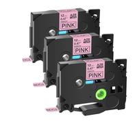 JXHDWYTYO 3Pack Satin Non Laminated 12mm Width Label Tape Compatible With Printer Supplies Tz TZe RW34 RN34 R234 RE34 RE31(3PK Black On Pink)