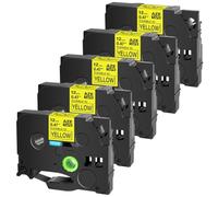 JXHDWYTYO Flexible ID Tape 5 Pack 6mm 9mm 12mm 18mm 24mm Compatible With FX231 FX221 FX211 FX631 FX131 Label Maker Printer Ribbon(5PK Black on yellow)