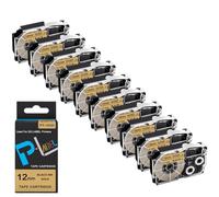 JXHDWYTYO Label Tape 10Pcs XR12WE 12mm Black On White Compatible With KL60 KL100 Label Printer(Black on Gold)
