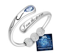 JXJL Anxiety Rings for Women, Sterling Silver, Adjustable Stress Spinner Rings with Beads, Fidget Rings for Anxiety (I'm the Storm Ring)
