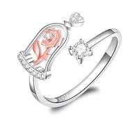 JXJL Thumb Rings Rose Ring Birthstone Rings for Women - 925 Sterling Silver Adjustable Rose Flower Jewelry Gifts for Wife Mom Daughter, Metal, Cubic Zirconia