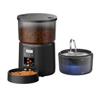JXJXJX Automatic Cat Feeder with Water Fountain, 3L Timed Pet Food Dispenser & 2.4L Dog Water Bowl, Programmable 6 Meals - Perfect for Cats & Small Dogs