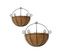 JXJXJX Coconut-Lined Metal Hanging Flower Basket Set - Half-Round Iron Wire Planter Hanger for Indoor/Outdoor Garden & Porch Decoration (2 Pieces)