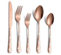 Jxkgenix Stainless Steel Cutlery Set for 4 People, 20 Piece Set Including Knife, Fork, Spoon, Mirror Polished, Dishwasher Safe, Camping Flatware (Rose Gold)
