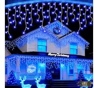 JXLEDAYY 66 FT 640 LED Icicle Christmas Lights Outdoor Decorations Clear Wire String Lights Plug in 120 Drops 8 Modes Timer Connectable Curtain Fairy Lights Waterproof for Holiday Wedding Party-Blue