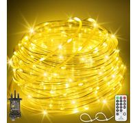 JXLEDAYY 98 FT 300 LED Christmas Rope Lights Outdoor String Lights Plug in Waterproof Tube Lights Mains Powered with 8 Modes Timer Remote for Outside Garden Pathway Tree Party Decorations-Warm White