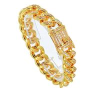 Jxlepe Mens Miami Cuban Link Bracelet Chain 18K Gold 14mm Stainless Steel Women Curb Necklace with Iced cz Diamond Chain Bangle, Metal, Cubic Zirconia,