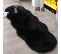 JXLOULAN Fluffy Faux Sheepskin Rug Black 60x160 cm- Hypoallergenic Non-Shedding Area Rug for Living Room/Bedroom/Kids Room, Cloud-Like Soft & Machine Washable