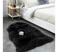 JXLOULAN Fluffy Faux Sheepskin Rug Black 60x90 cm- Hypoallergenic Non-Shedding Area Rug for Living Room/Bedroom/Kids Room, Cloud-Like Soft & Machine Washable
